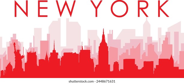 Afiche panorámico rojo del horizonte de la ciudad con los edificios rojizos brumosos transparentes del fondo de la NUEVA YORK, ESTADOS UNIDOS