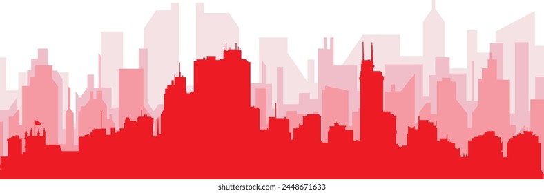 Red panoramic city skyline poster with reddish misty transparent background buildings of ASUNCIÓN, PARAGUAY