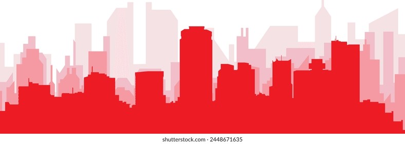 Red panoramic city skyline poster with reddish misty transparent background buildings of PHOENIX, UNITED STATES