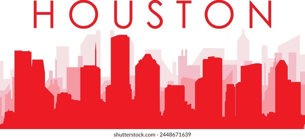 Afiche panorámico rojo del horizonte de la ciudad con los edificios rojizos brumosos transparentes del fondo de HOUSTON, ESTADOS UNIDOS