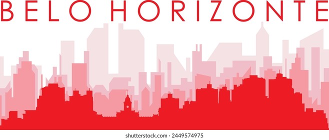 Afiche panorámico rojo del horizonte de la ciudad con el fondo transparente brumoso rojizo de los edificios de BELO HORIZONTE, BRASIL