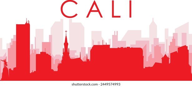 Red panoramic city skyline poster with reddish misty transparent background buildings of CALI, COLOMBIA