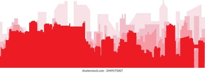 Red panoramic city skyline poster with reddish misty transparent background buildings of VALENCIA, VENEZUELA