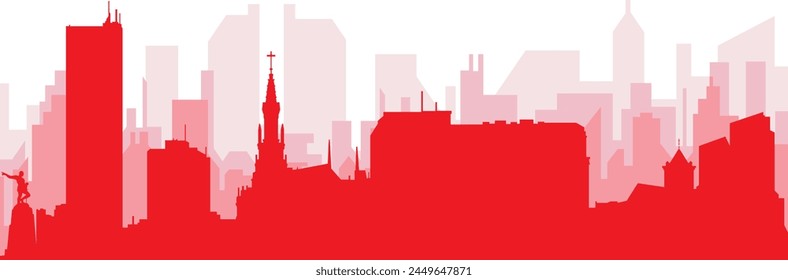 Rotes Panorama-Stadt-Skyline-Poster mit rötlichem Nebel Transparente Hintergrundgebäude von CALI, KOLUMBIEN