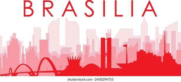 Red panoramic city skyline poster with reddish misty transparent background buildings of BRASÍLIA, BRAZIL