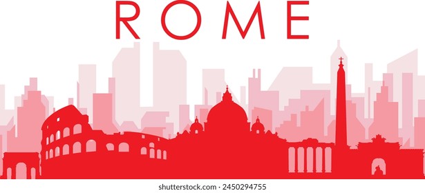 Afiche panorámico de la ciudad rojo con el fondo rojizo brumoso transparente edificios de ROMA (ROMA), ITALIA