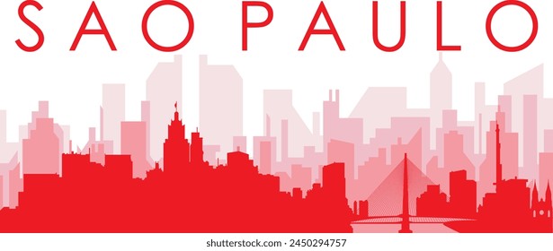 Afiche panorámico rojo de la ciudad con el fondo rojo brumoso transparente de los edificios de SÃO PAULO, BRASIL