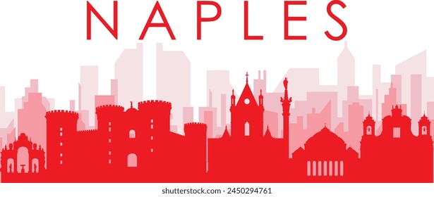 Rotes Panorama-Stadt-Skyline-Poster mit rötlichem Nebel Transparente Hintergrundgebäude von Neapel (NAPOLI), ITALIEN