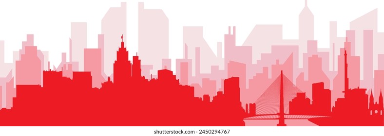 Afiche panorámico rojo de la ciudad con el fondo rojo brumoso transparente de los edificios de SÃO PAULO, BRASIL