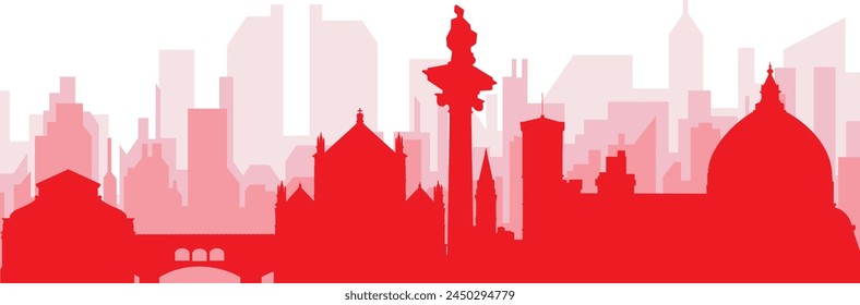 Afiche panorámico de la ciudad rojo con el fondo rojizo brumoso transparente de los edificios de FLORENCIA (FLORENCIA), ITALIA