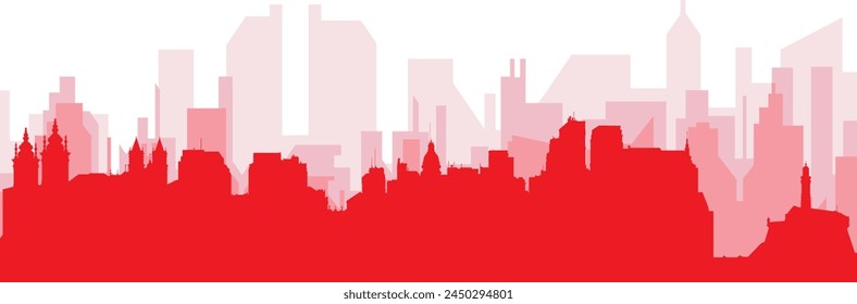 Red panoramic city skyline poster with reddish misty transparent background buildings of SALVADOR, BRAZIL