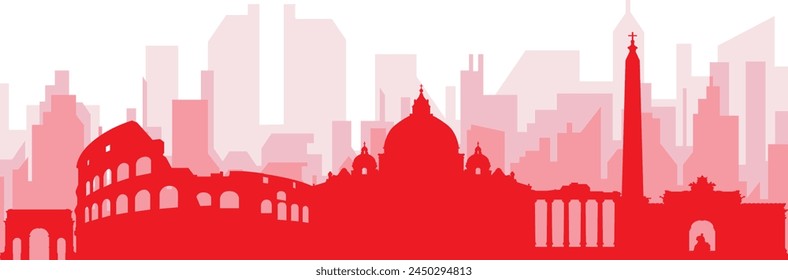 Afiche panorámico de la ciudad rojo con el fondo rojizo brumoso transparente edificios de ROMA (ROMA), ITALIA