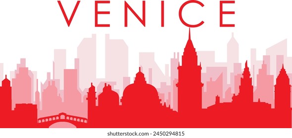 Afiche panorámico de la ciudad rojo con el fondo rojizo brumoso transparente edificios de VENECIA (VENECIA), ITALIA