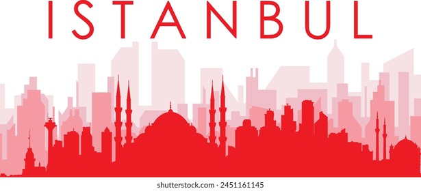 Afiche panorámico rojo del horizonte de la ciudad con los edificios rojizos del fondo transparente de la niebla de ESTAMBUL, TURQUÍA