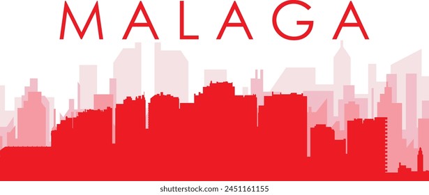 Póster panorámico de horizonte de la ciudad rojo con edificios de fondo rojizo y transparente de MÁLAGA, ESPAÑA