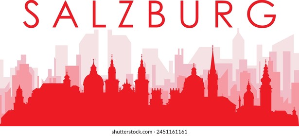 Afiche panorámico de la ciudad rojo con los edificios rojizos del fondo transparente de la niebla de SALZBURG, AUSTRIA