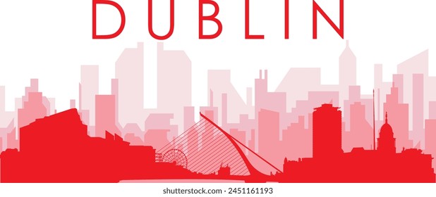 Afiche panorámico de la ciudad rojo con los edificios rojizos del fondo transparente de la niebla de DUBLÍN, IRLANDA