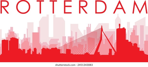 Afiche panorámico de la ciudad rojo con los edificios rojizos del fondo transparente de la niebla de ROTTERDAM, PAÍSES BAJOS