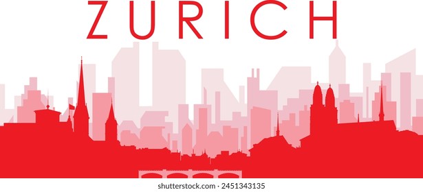 Póster panorámico de horizonte de la ciudad rojo con edificios de fondo rojizos y brumosos transparentes de ZÚRICH, SUIZA