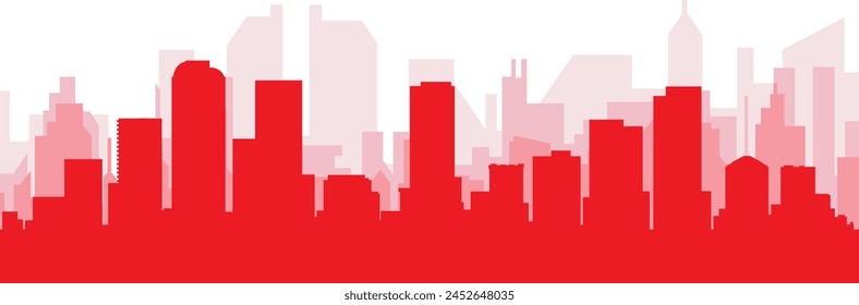 Red panoramic city skyline poster with reddish misty transparent background buildings of DENVER, UNITED STATES