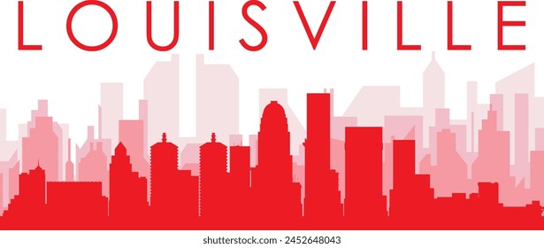 Afiche panorámico rojo del horizonte de la ciudad con los edificios rojizos brumosos transparentes del fondo de LOUISVILLE, ESTADOS UNIDOS