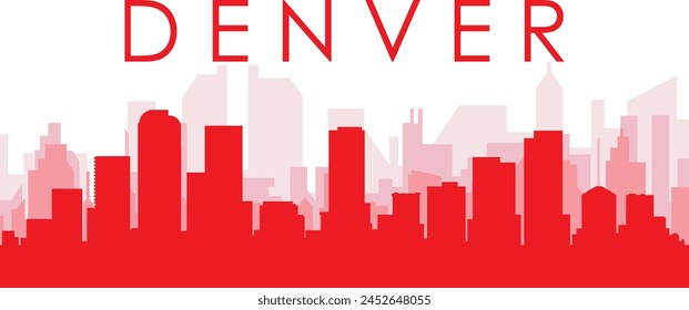 Red panoramic city skyline poster with reddish misty transparent background buildings of DENVER, UNITED STATES