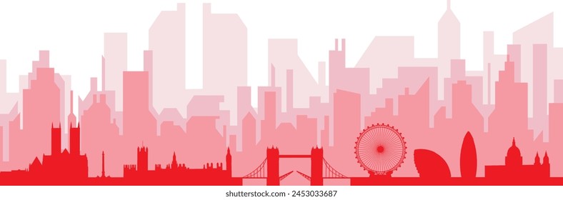 Rotes Panorama City Skyline Poster mit rötlichem Nebel Transparente Hintergrundgebäude von LONDON, VEREINIGTES KÖNIGREICH