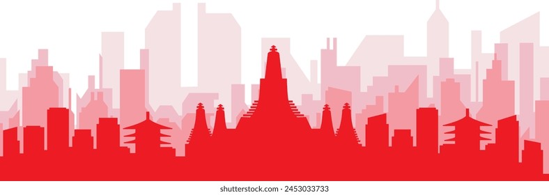 Rotes Panorama-Stadt-Skyline-Poster mit rötlichem Nebel Transparente Hintergrundgebäude von BANGKOK, THAILAND