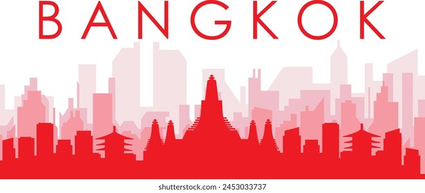 Afiche panorámico rojo del horizonte de la ciudad con los edificios rojizos brumosos transparentes del fondo de BANGKOK, TAILANDIA