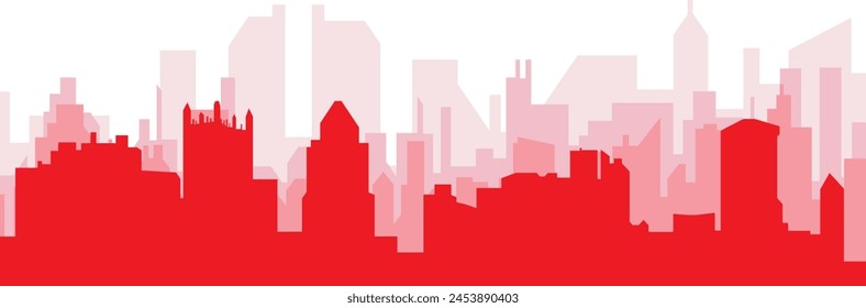 Red panoramic city skyline poster with reddish misty transparent background buildings of PITTSBURGH, UNITED STATES