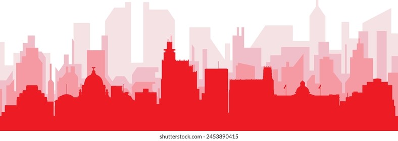 Red panoramic city skyline poster with reddish misty transparent background buildings of JACKSON, UNITED STATES