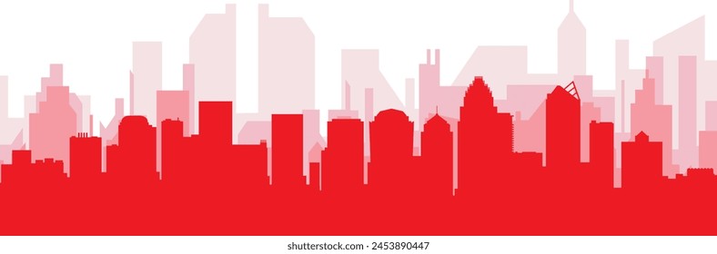 Red panoramic city skyline poster with reddish misty transparent background buildings of CHARLOTTE, UNITED STATES