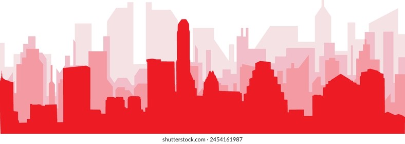 Rotes Panorama-Stadt-Skyline-Poster mit rötlichem Nebel Transparente Hintergrundgebäude von AUSTIN, VEREINIGTE STAATEN