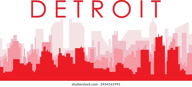 Afiche panorámico de horizonte de la ciudad rojo con edificios de fondo rojizos y brumosos transparentes de DETROIT, ESTADOS UNIDOS