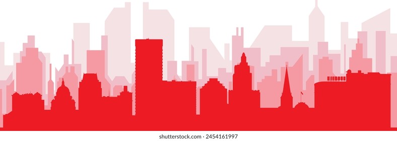 Red panoramic city skyline poster with reddish misty transparent background buildings of PROVIDENCE, UNITED STATES