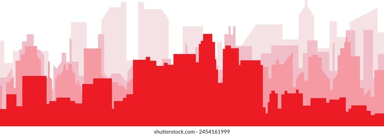 Red panoramic city skyline poster with reddish misty transparent background buildings of LOS ANGELES, UNITED STATES