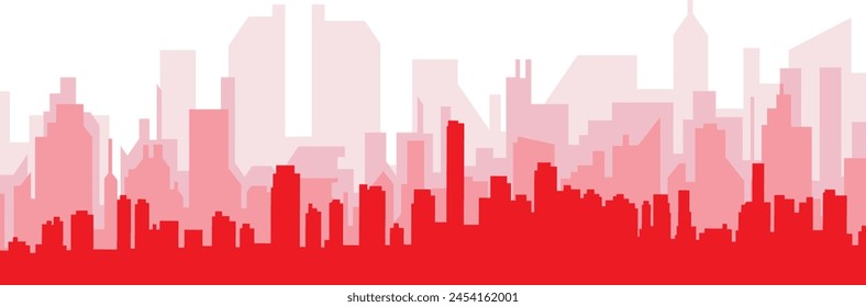 Red panoramic city skyline poster with reddish misty transparent background buildings of MIAMI, UNITED STATES