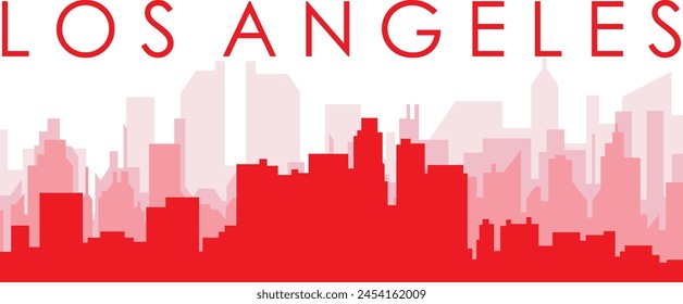 Red panoramic city skyline poster with reddish misty transparent background buildings of LOS ANGELES, UNITED STATES