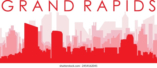 Red panoramic city skyline poster with reddish misty transparent background buildings of GRAND RAPIDS, UNITED STATES