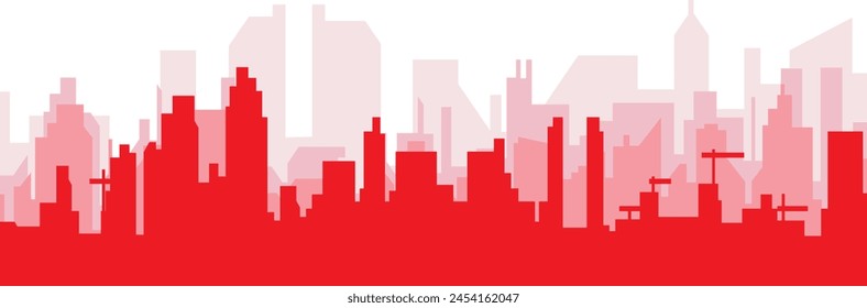 Red panoramic city skyline poster with reddish misty transparent background buildings of SAN DIEGO, UNITED STATES