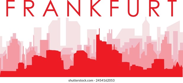 Red panoramic city skyline poster with reddish misty transparent background buildings of FRANKFURT, GERMANY