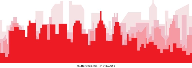 Red panoramic city skyline poster with reddish misty transparent background buildings of PHILADELPHIA, UNITED STATES