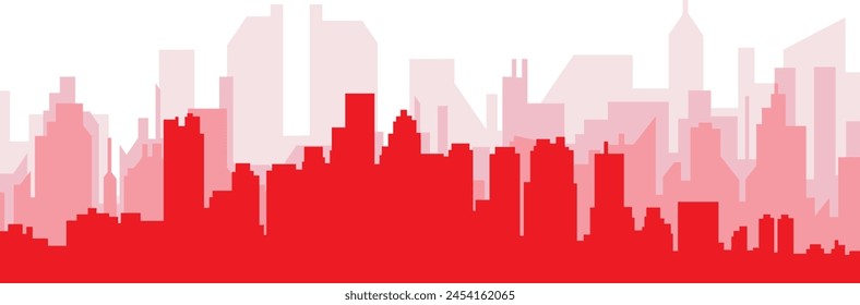 Red panoramic city skyline poster with reddish misty transparent background buildings of BOSTON, UNITED STATES