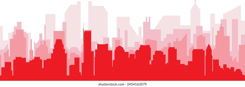 Red panoramic city skyline poster with reddish misty transparent background buildings of BOSTON, UNITED STATES