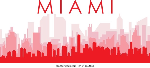 Afiche panorámico rojo del horizonte de la ciudad con los edificios rojizos brumosos transparentes del fondo de MIAMI, ESTADOS UNIDOS