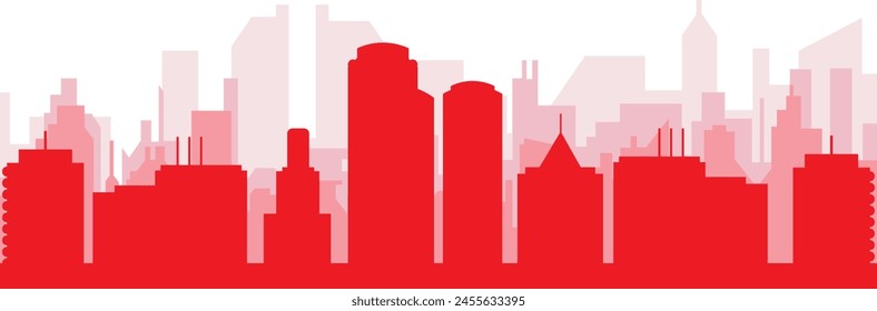 Red panoramic city skyline poster with reddish misty transparent background buildings of BOSTON, UNITED STATES