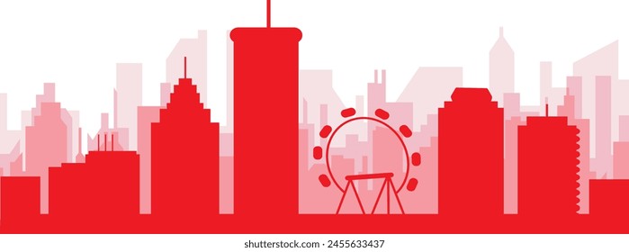 Red panoramic city skyline poster with reddish misty transparent background buildings of ATLANTA, UNITED STATES