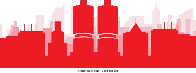 Red panoramic city skyline poster with reddish misty transparent background buildings of CHICAGO, UNITED STATES