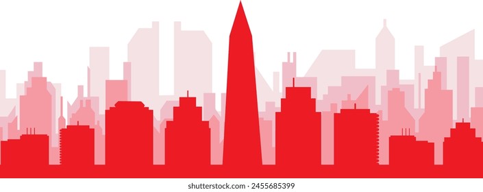 Red panoramic city skyline poster with reddish misty transparent background buildings of CALGARY, CANADA