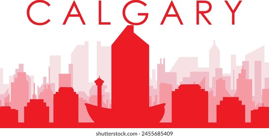 Red panoramic city skyline poster with reddish misty transparent background buildings of CALGARY, CANADA